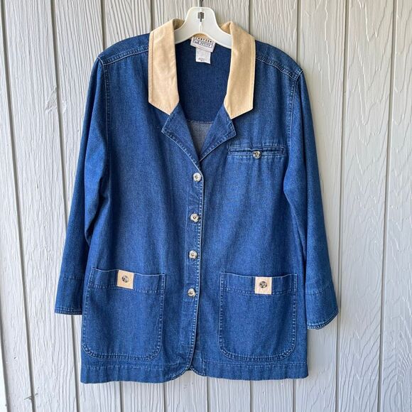 VTG Jantzen Denim Chore Coat Faux Suede Trim Utility Jacket M - Picture 8 of 8